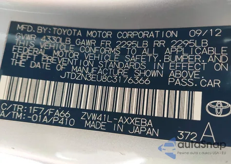 2012 Toyota Prius V Two from USA, damaged, VIN JTDZN3EU8C3176366